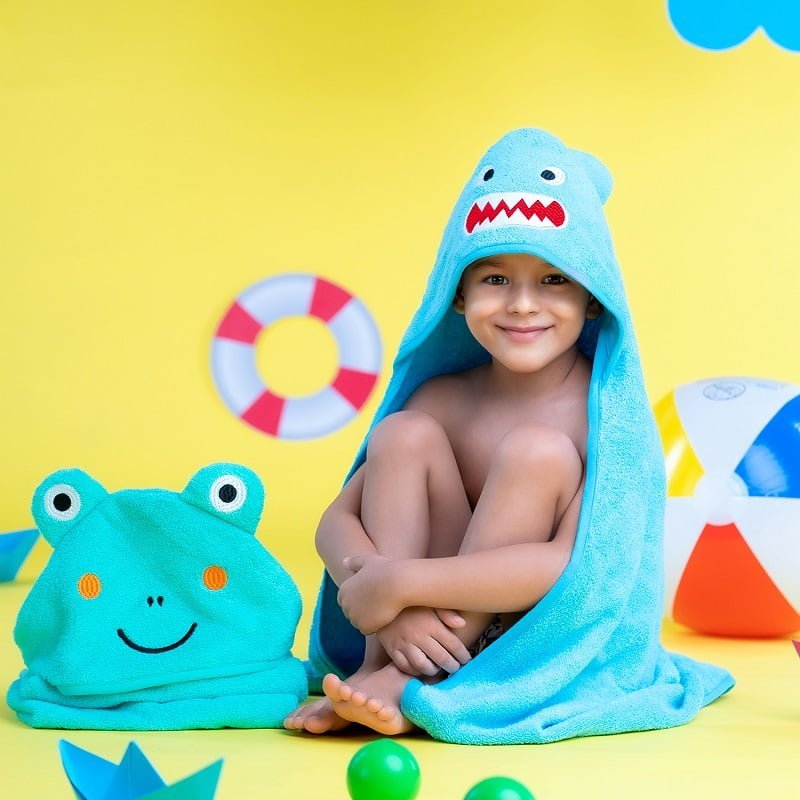 Rabitat Kids Hooded Bath Towel Super Soft Made with Zero Twist Cotton - Blue Shark - Maya Toys