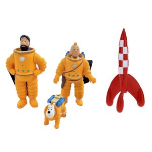 PVC Figurine Combo - Tintin, Haddock & Snowy Cosmonaut with 8.5 cm Rocket (Set of 4)