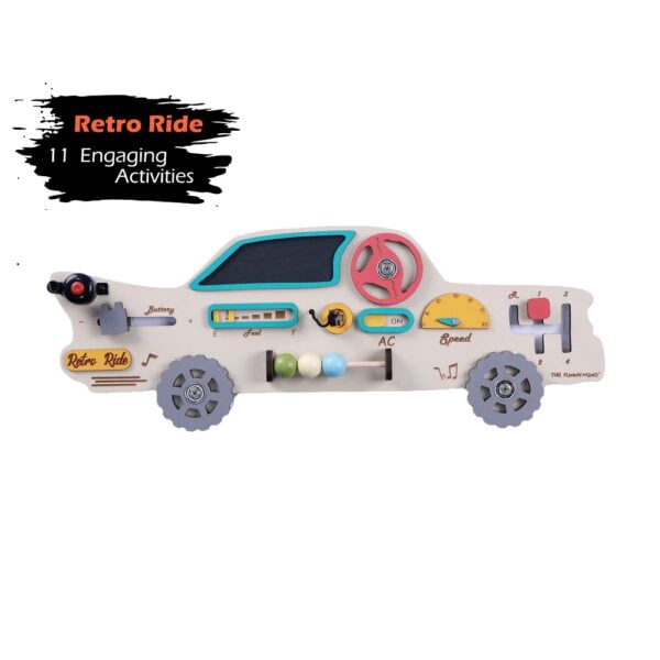 The Retro Ride Busy Board with 11 activities for Age 2+ Years