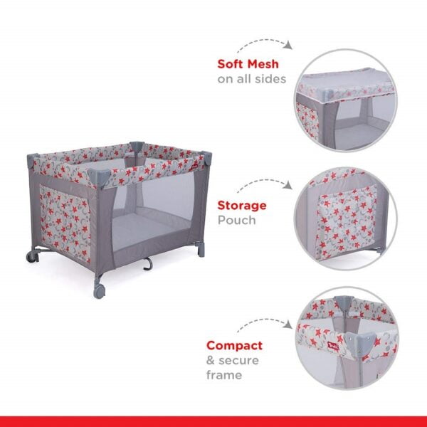 Trots Baby Playpen Playard & Folding Baby Bed Cum Convertible Crib - (Silver Metallic) - Image 5