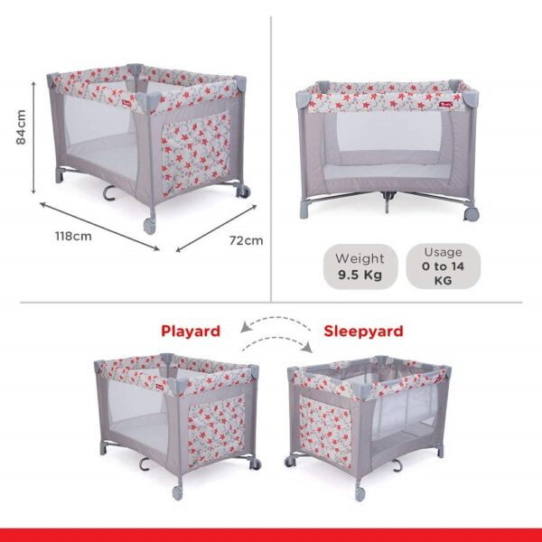 Trots Baby Playpen Playard & Folding Baby Bed Cum Convertible Crib - (Silver Metallic) - Image 6