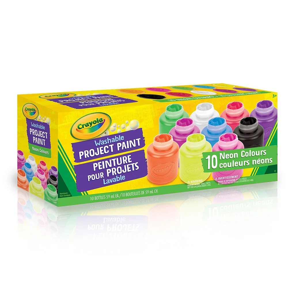 Crayola Washable Project Paints - Neon Colours Pack of 10 for age 3+ years