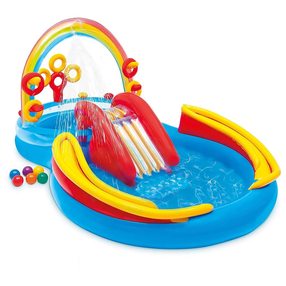 Intex Inflatable Rainbow Ring Water Play Centre, Multi Color (Swimming Pool) 57453NP