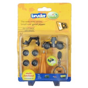 Bruder Mini Diecast JCB Fastrac 3220 with Keyring, Frontloader, Twin Tyres