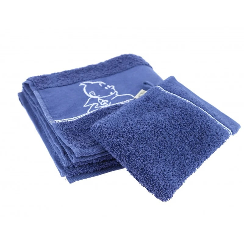 Tintin Towel and Wash Cloth - 100% Cotton Indigo Blue (100x50cm)