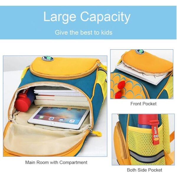 Flippi Yellow Little Dinosaur 3D Waterproof Bag for Toddlers & Kids (School Bags) 1-5 Years - Image 3