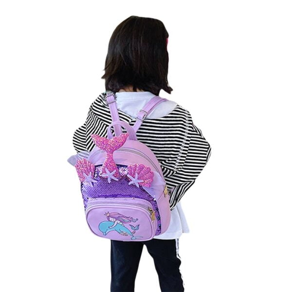 Flippi Mermaid Sequin Double-Layer Multi Use Party Bag & Backpack for Toddler Girls, Kids, Fashion Bag, PU Leather - Image 3