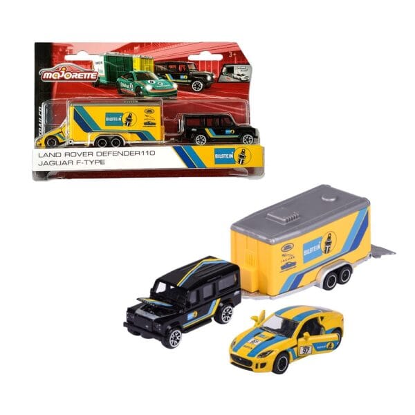 Majorette Race Trailer - Land Rover Defender 110 Jaguar F-Type Diecast Car Model