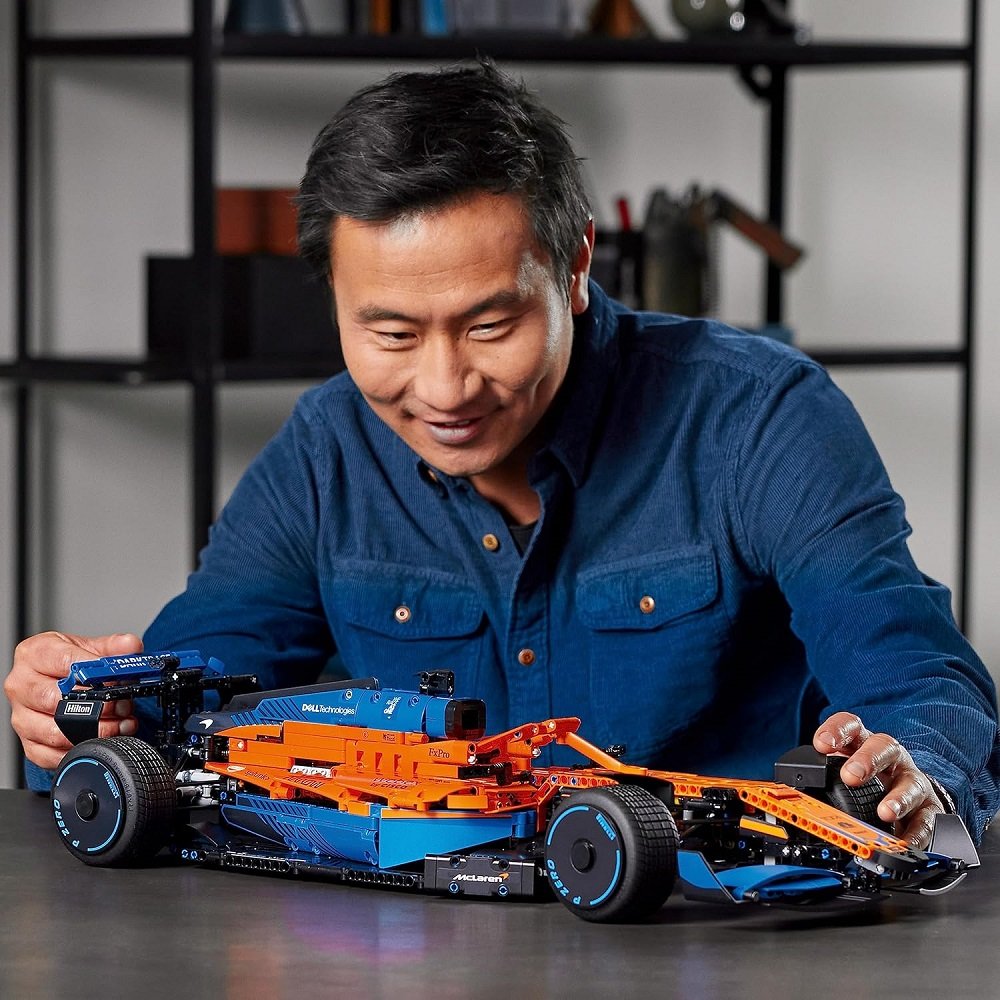 This is a full-size McLaren F1 car made of Lego