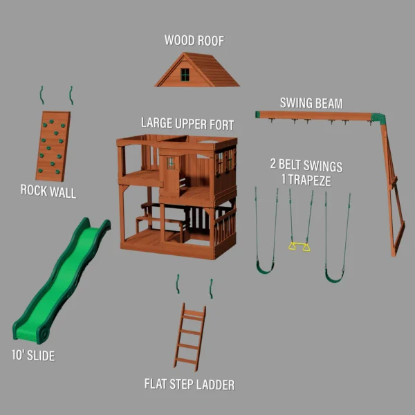 Backyard Discovery Hillcrest Wooden Swing Set & Play Tower for 2-10 years, Ideal for Large Residences, Farms, Playareas, Schools, Hotels - Image 8