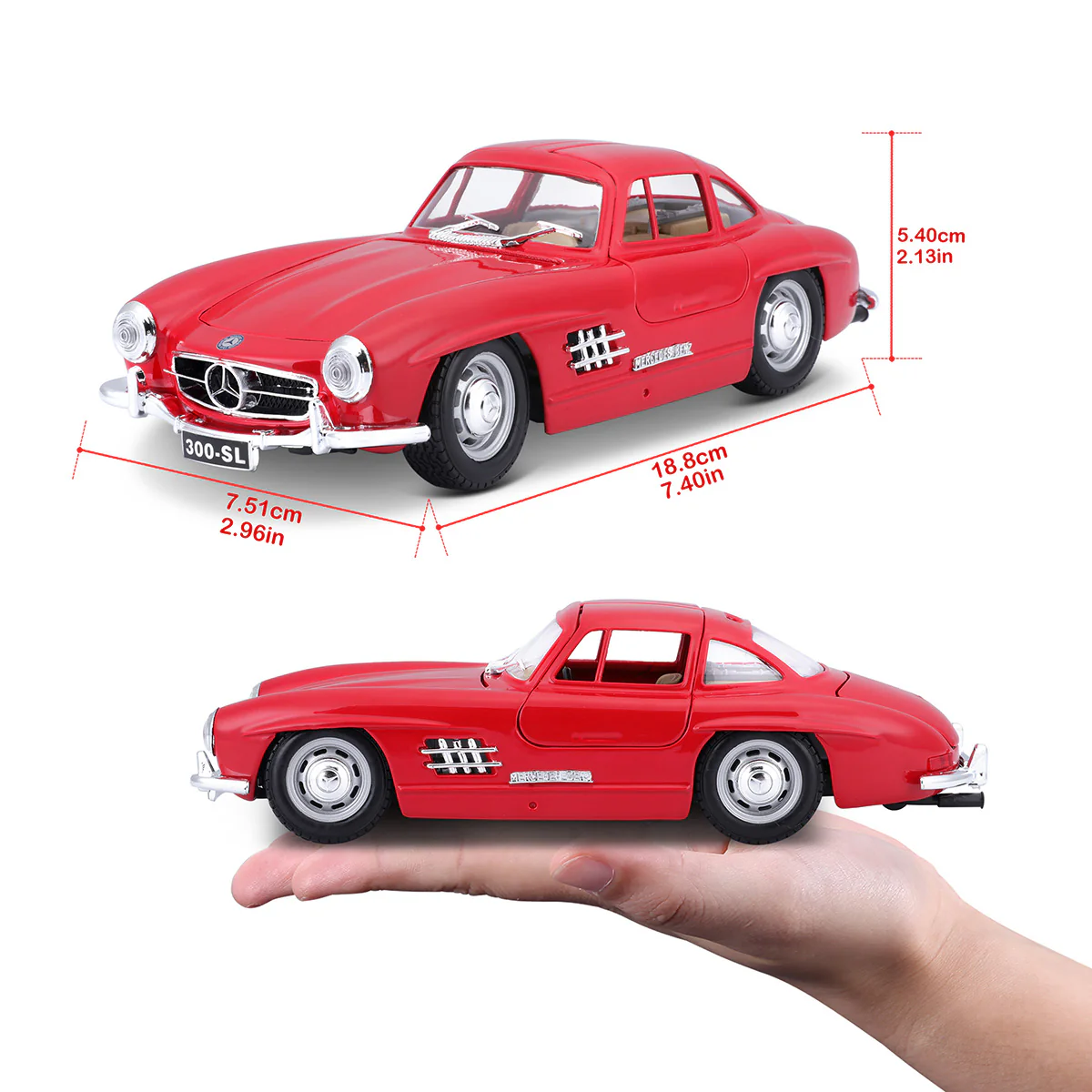 Bburago 1/24 Scale Mercedes-Benz 300 SL 1954 (Red) Diecast Car