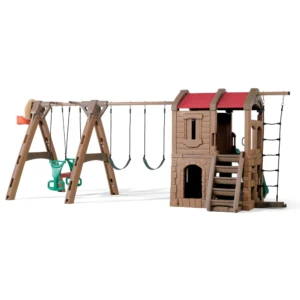 Step2 Naturally Playful Adventure Lodge Play Center with Glider for 3-8 Years, Slide & Swing Playset