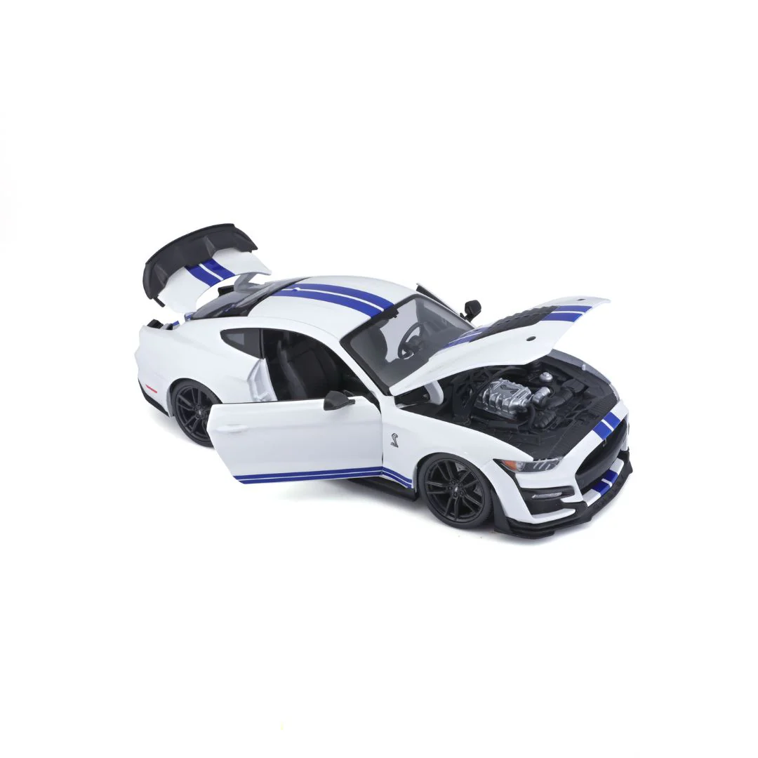 Maisto 1:18 Scale 2020 Ford Shelby Mustang GT500 Diecast Model for 14+ Years (White-Blue) - Image 8