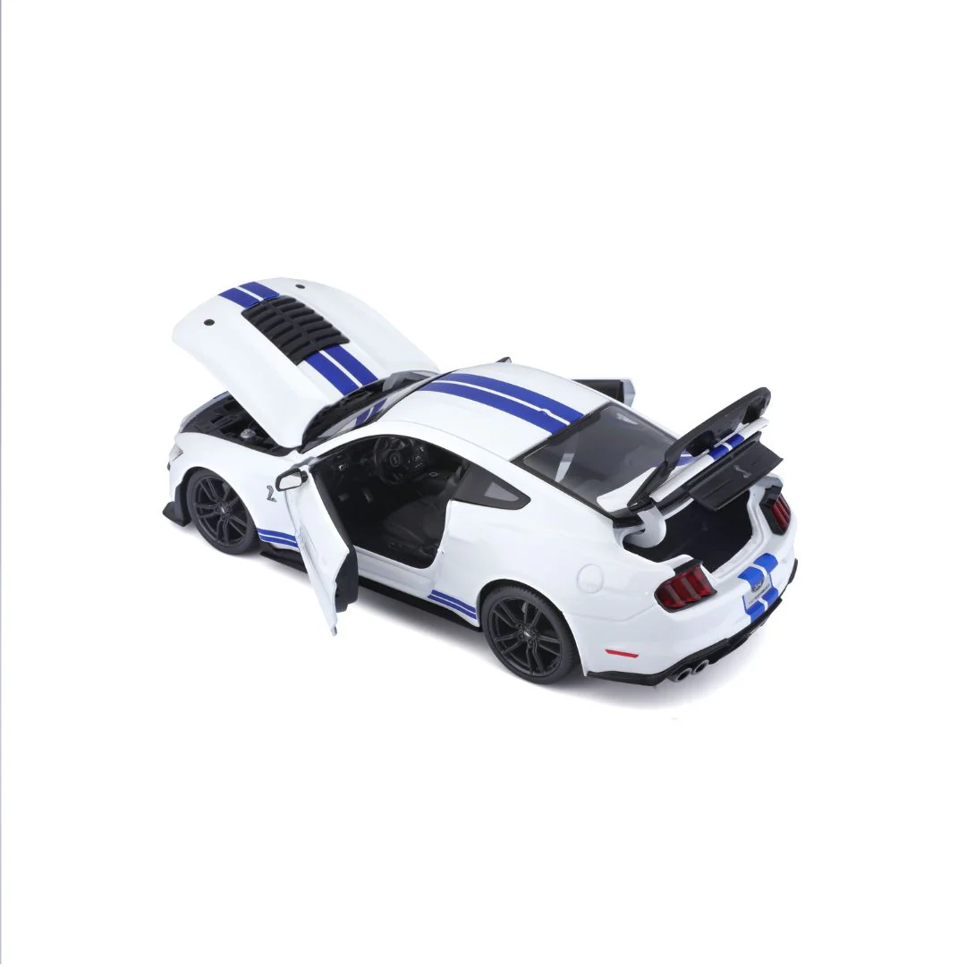 Maisto 1:18 Scale 2020 Ford Shelby Mustang GT500 Diecast Model for 14+ Years (White-Blue) - Image 6