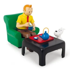 tintin having tea resin statue from the album the blue lotus