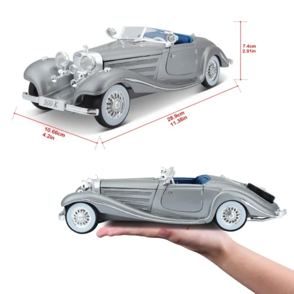 Maisto 1:18 Scale Mercedes-Benz 500K Typ Special Roadster 1936 Diecast Car Model for 14+ (Silver) - Image 7