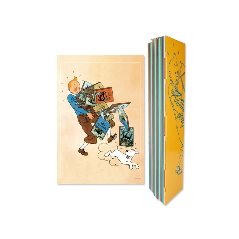 Tintin Poster - Tintin Carrying Pile of Albums 40 x 60 cms
