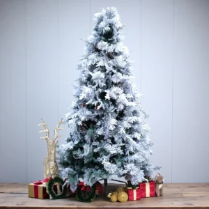 TRUE STAR Christmas Tree with Broad Pine Leaves, Frosting and Pine Cones by SWEN - 8 feet