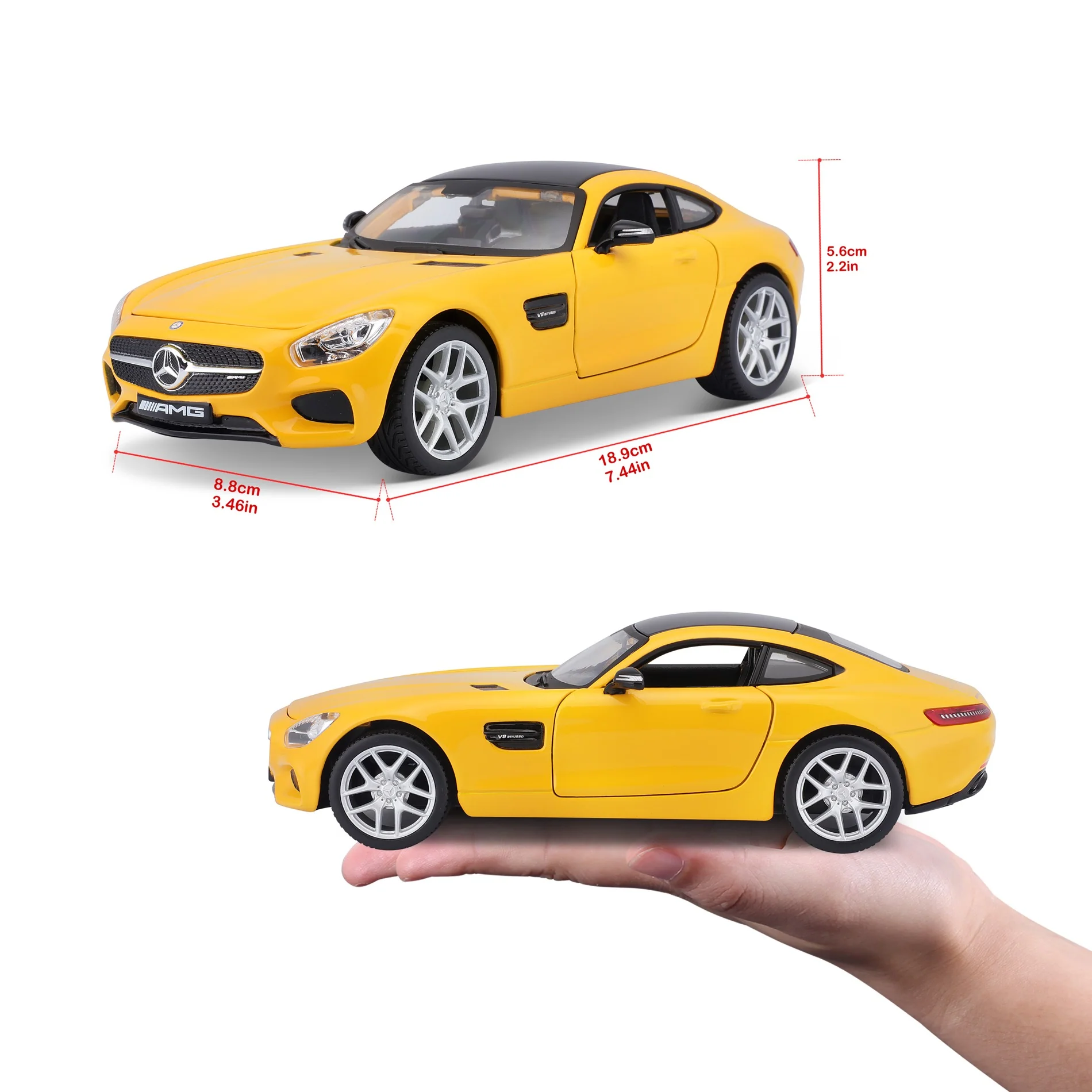 Maisto Collector's Collection 1/24 Scale Mercedes-AMG GT Diecast Model for 14+ Years (Yellow) Plex Case - Image 7