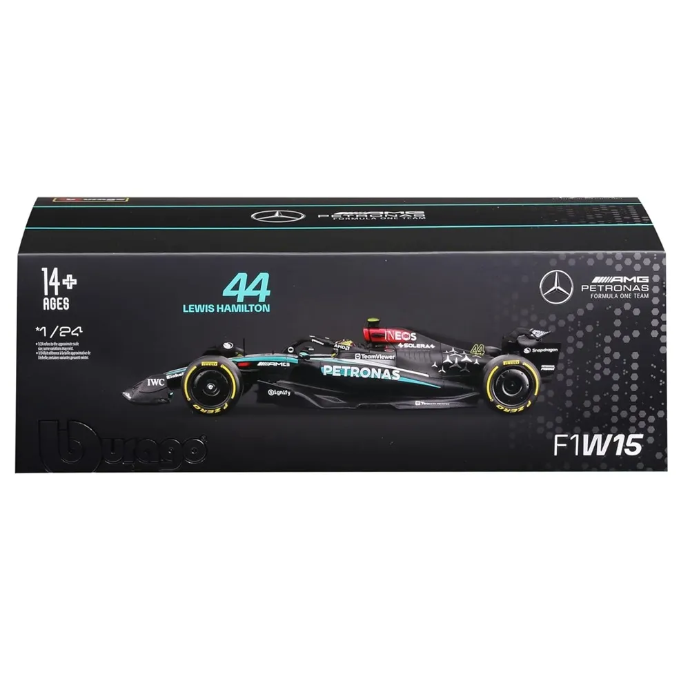Bburago 1/24 Mercedes-AMG F1 W15 #44 Lewis Hamilton Diecast Model with Plex Case - Image 5
