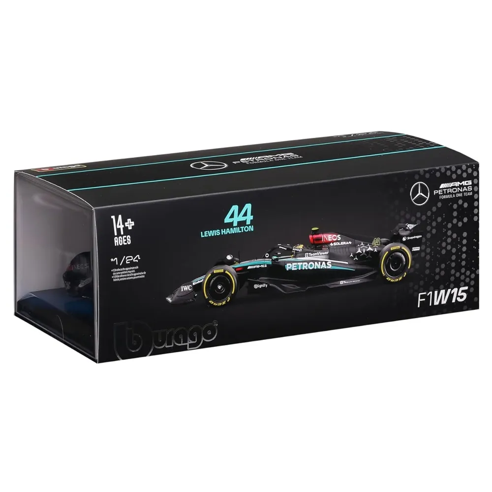Bburago 1/24 Mercedes-AMG F1 W15 #44 Lewis Hamilton Diecast Model with Plex Case - Image 4