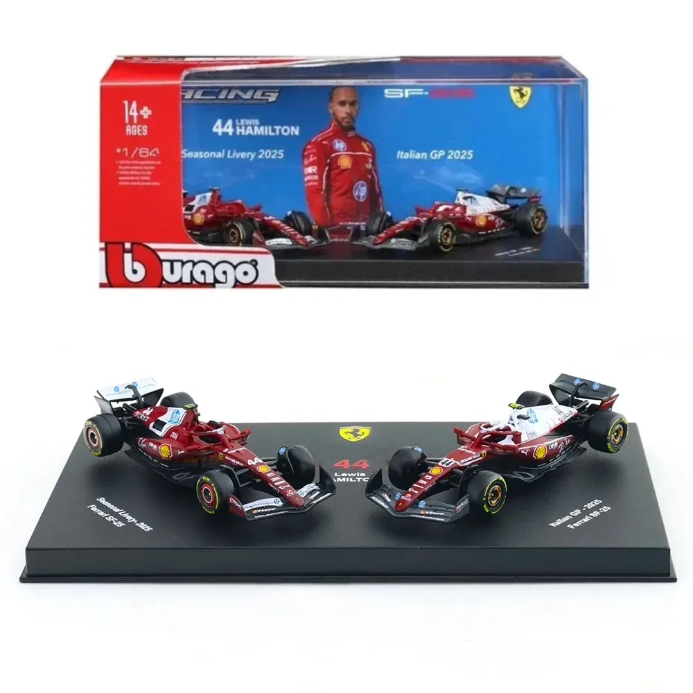 Bburago 1/64 Scale 2025 Ferrari SF-25 #44 Lewis Hamilton Formula 1 Model Twin Pack (Acrylic Case) (Copy)