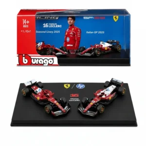 Bburago 1/64 Scale 2025 Ferrari SF-25 #16 Charles Leclerc Formula 1 Model Twin Pack (Acrylic Case)