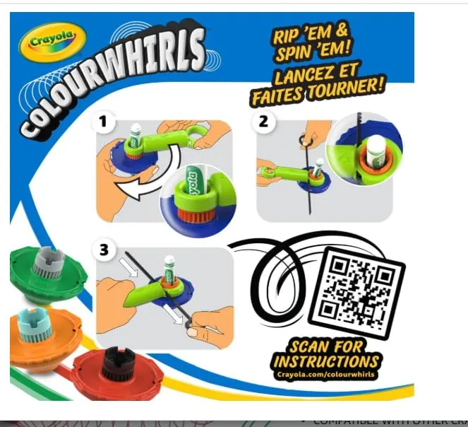 Crayola Colourwhirls Battle Arena Set, DIY Gyro Spin Art Toy, 4 Battle Reversible Tops for 6+ Years - Image 5
