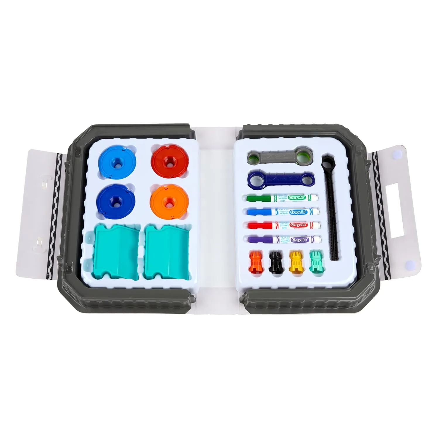 Crayola Colourwhirls Battle Arena Set, DIY Gyro Spin Art Toy, 4 Battle Reversible Tops for 6+ Years - Image 6