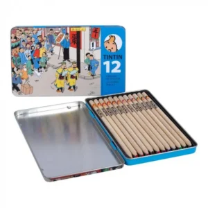 Tintin Stationery - Metal Box with 12 Colored Pencils - The Blue Lotus